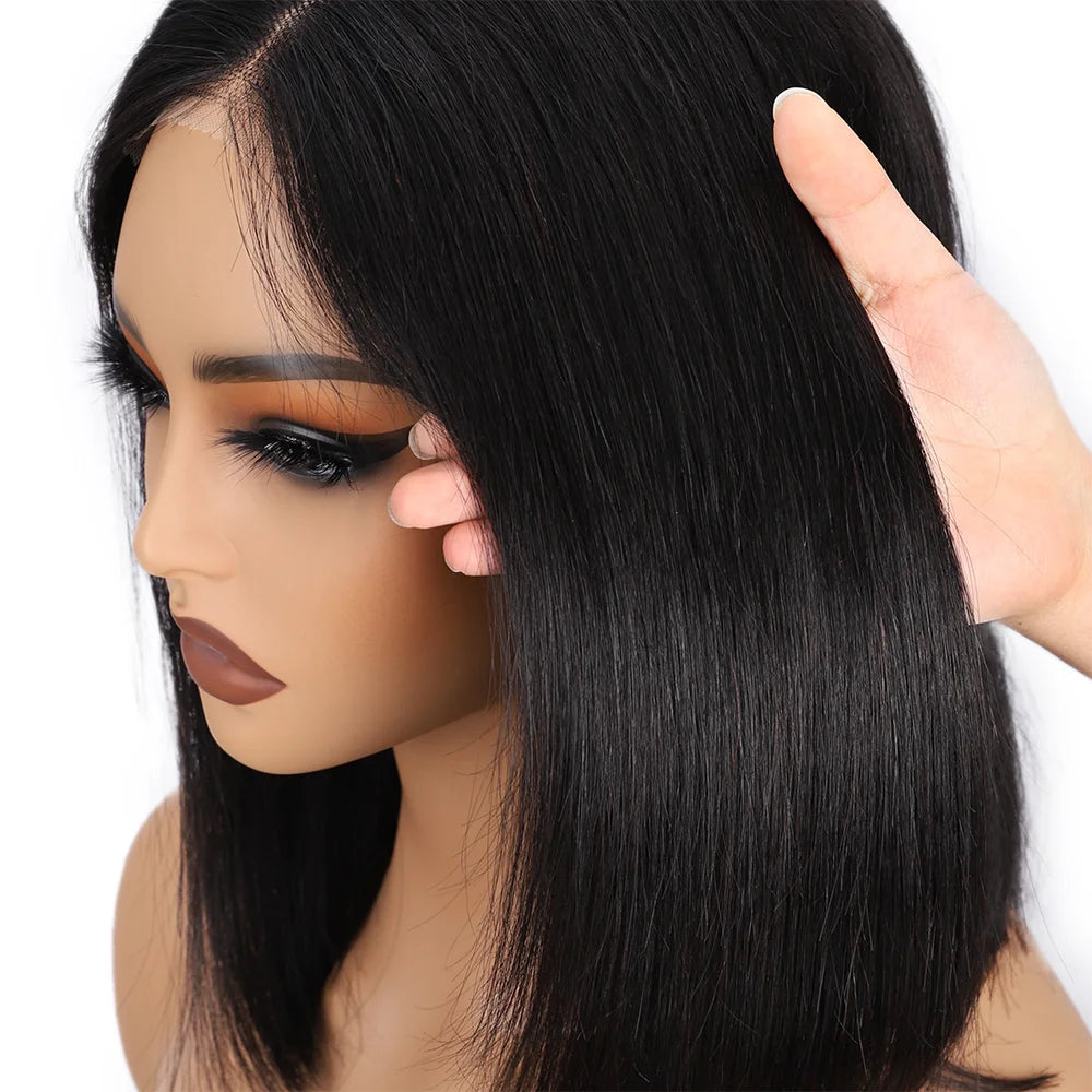 Wear And Go Glueless Bob Straight Pre Plucked Lace Front Wig, Human Hair